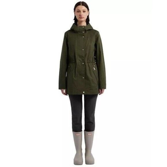 Hunter Jackets & Blazers - HUNTER Women's S Cotton Smock Hooded Rain Jacket Water Resistant Olive Green NEW